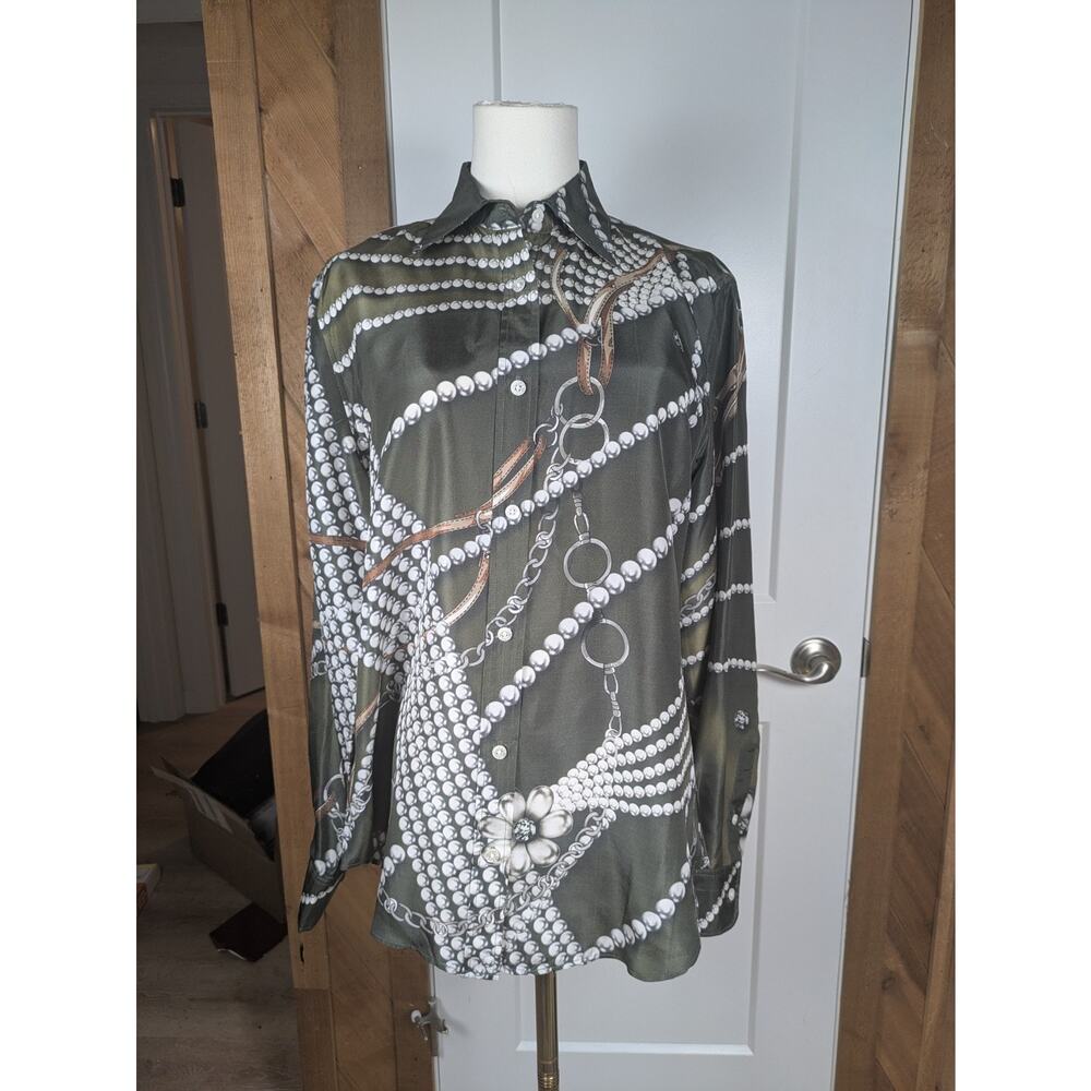 Craig Taylor Blouse Womens Large Silk Lavish Pearls Fiona 90s Y2K Career Office